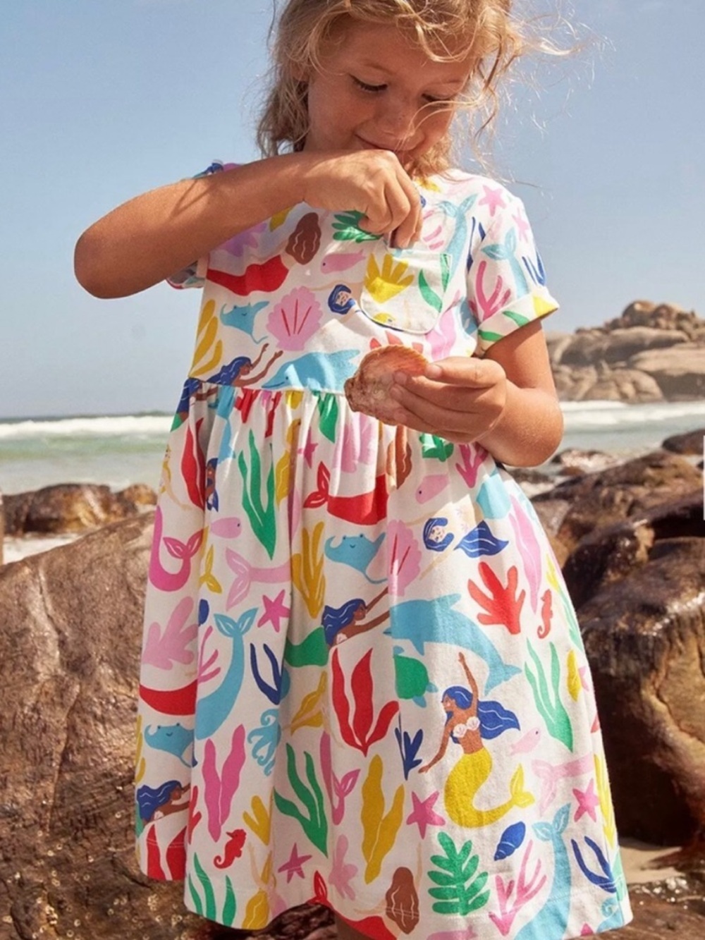Mini Boden Ivory Rainbow Mermaids Play Dress 8-9 yrs